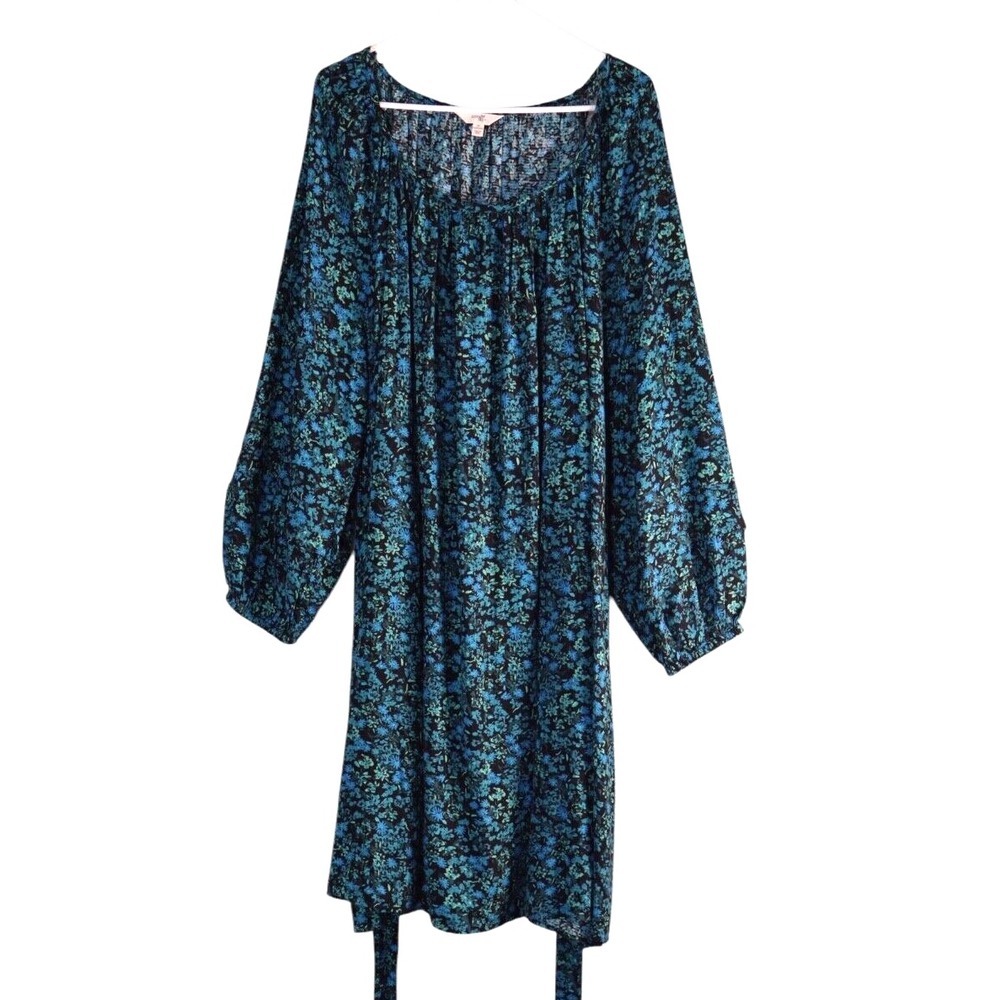 Terra & Sky Women's 3X Dress Blue Floral Cottagecore‎ Peasant Spring Drape NWTs